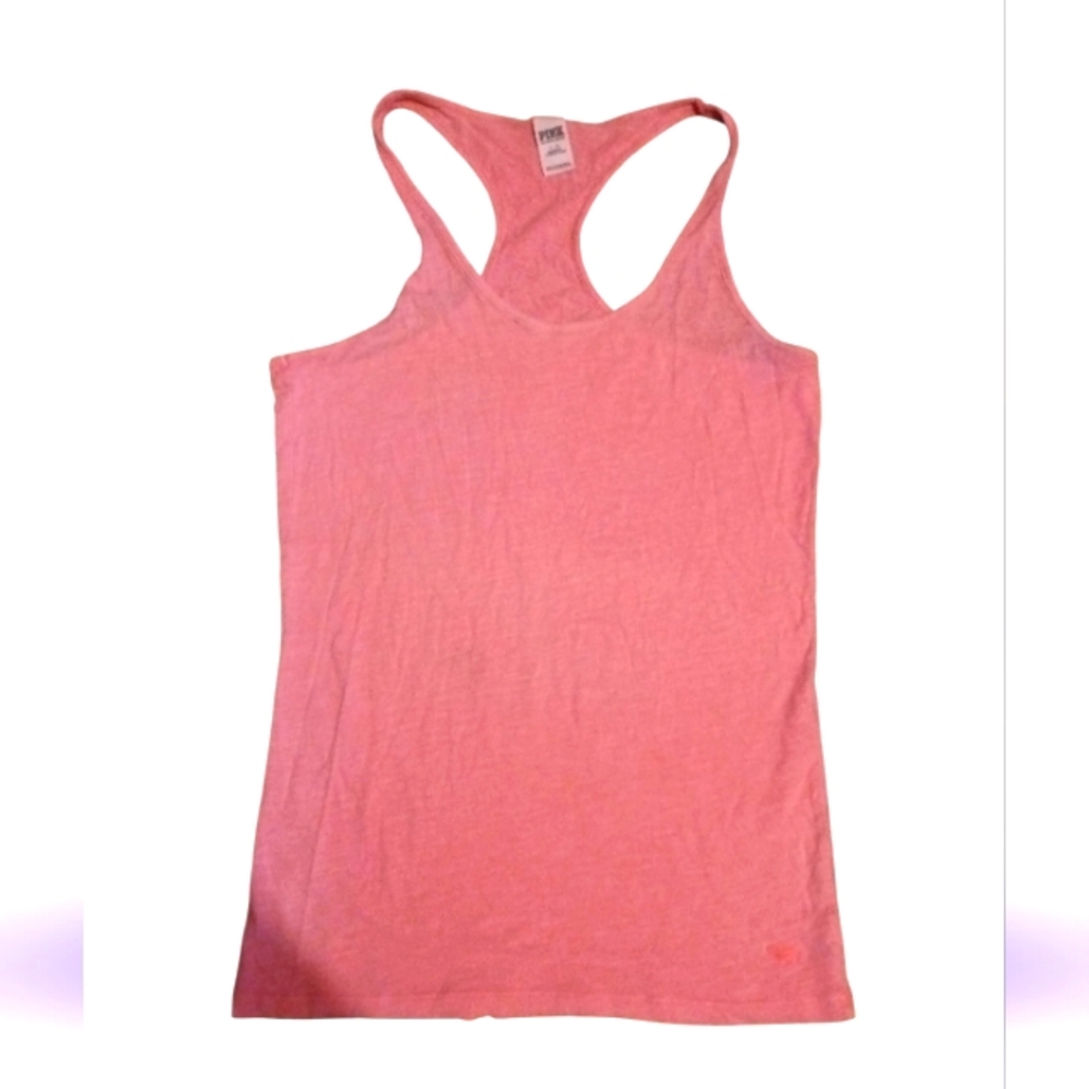 PINK VS Solid Neon Pink Racerback Tank Top w/Pup Embroidery